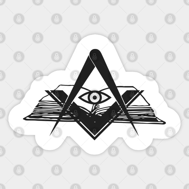 Masonic compasses with book and all-seeing eye black design Sticker by Arpi Design Studio